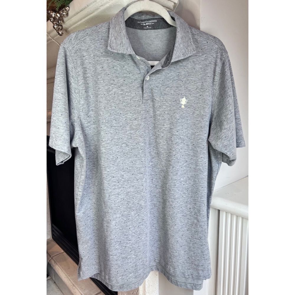 Fairway & Greene The Natural Golf Grey Polo Shirt Gold Championship Trophy Sz M